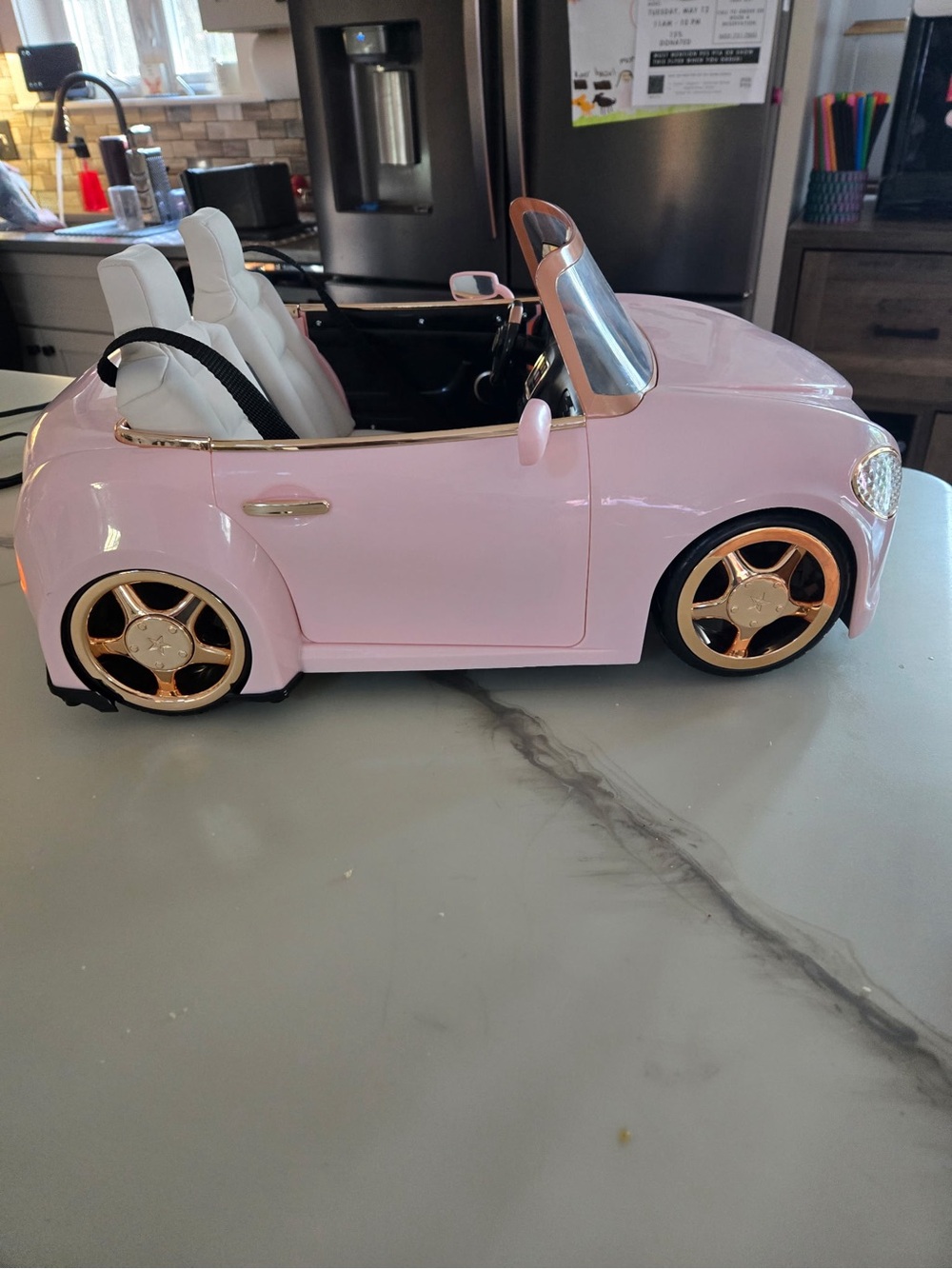 American Girl Pink and Gold Remote Control Convertible Car - Picture 2 of 7